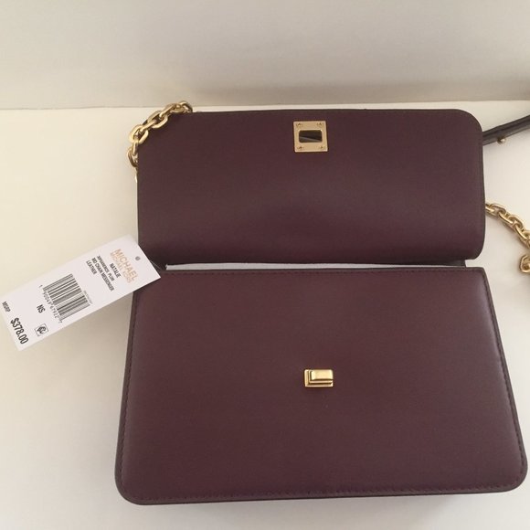 Michael Kors Natalie Leather & Suede Plum Medium Chain Messenger Bag/$378 RETAIL - Picture 10 of 11